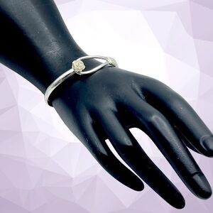 Beautiful Sterling Silver With Rose Accent Hook Bangle Bracelet
